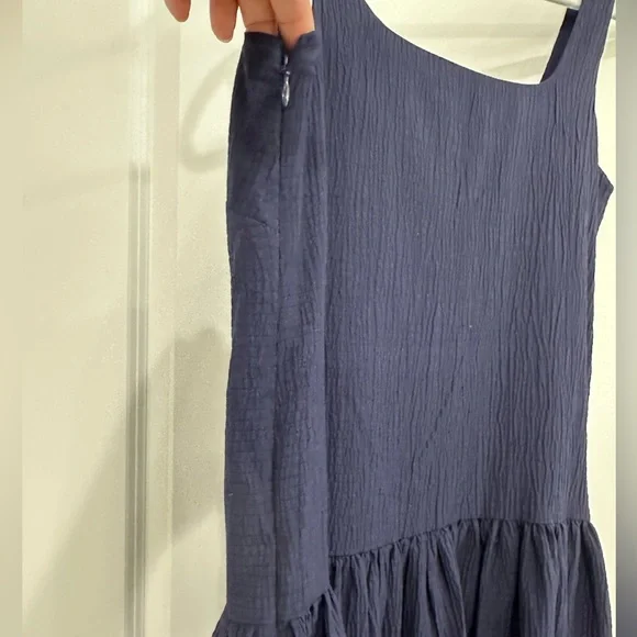 Anthropologie dress XS navy blue square neck seersucker Sleeveless Button-Down - Picture 14 of 16